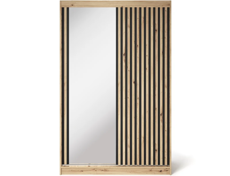 Armoire Dressing Coulissante 120 / 180 cm avec Miroir – Décor Chêne Artisan & Façades Lattes Modernes - LIGNARO