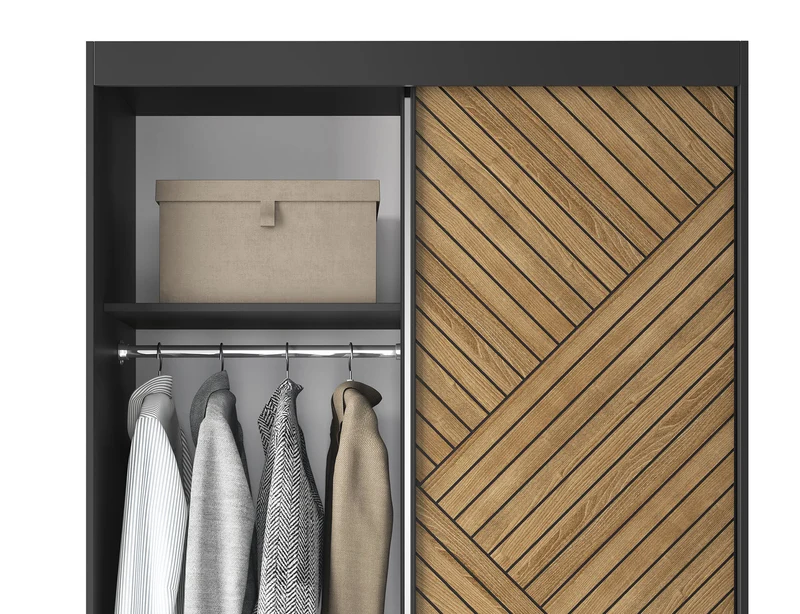 Armoire Dressing Coulissante 120 & 180 cm – Noir & Chêne Caramel – Miroir en option – CARVANO