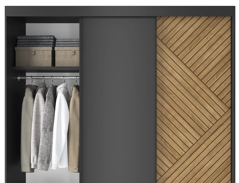Armoire Dressing Coulissante 120 & 180 cm – Noir & Chêne Caramel – Miroir en option – CARVANO