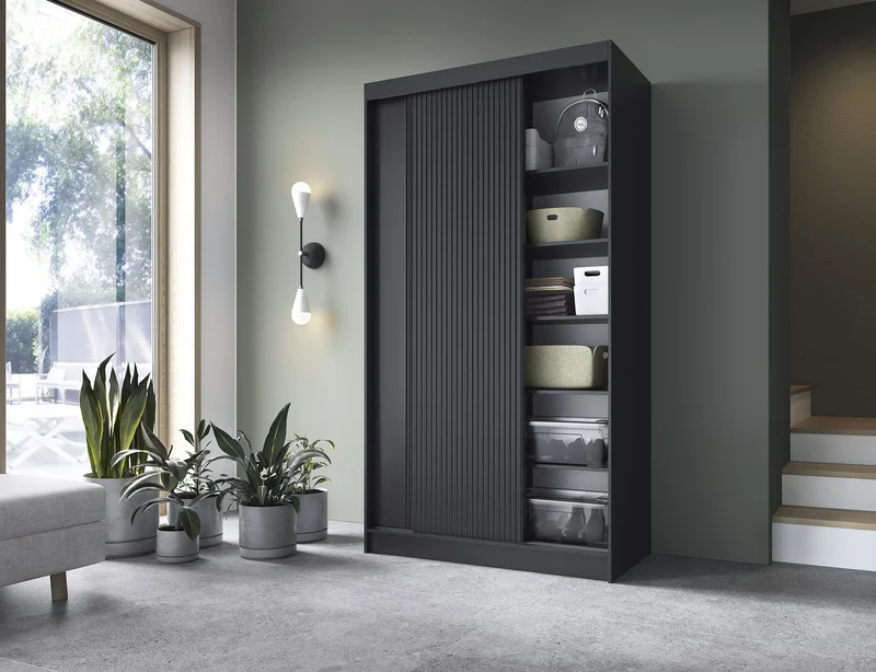 Armoire Dressing Coulissante 120 & 180 cm – Noir ou Blanc – Miroir Optionnel - RAVENTO