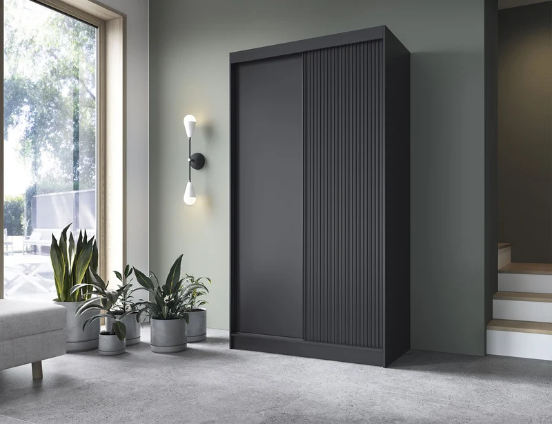 Armoire Dressing Coulissante 120 & 180 cm – Noir ou Blanc – Miroir Optionnel - RAVENTO