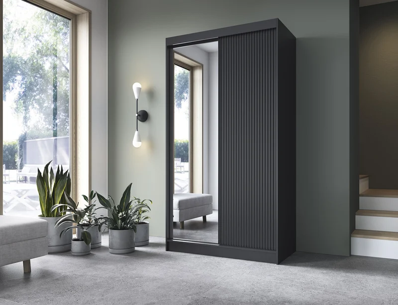 Armoire Dressing Coulissante 120 & 180 cm – Noir ou Blanc – Miroir Optionnel - RAVENTO