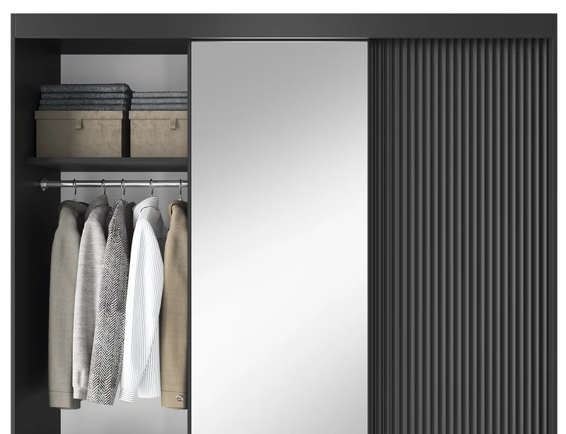 Armoire Dressing Coulissante 120 & 180 cm – Noir ou Blanc – Miroir Optionnel - RAVENTO