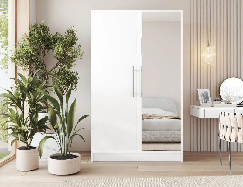 Armoire Dressing 2 Portes 120 cm – Design Moderne + Grand Rangement – Miroir Optionnel - NORVIA