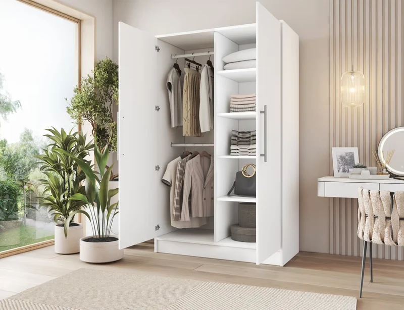 Armoire Dressing 2 Portes 120 cm – Design Moderne + Grand Rangement – Miroir Optionnel - NORVIA