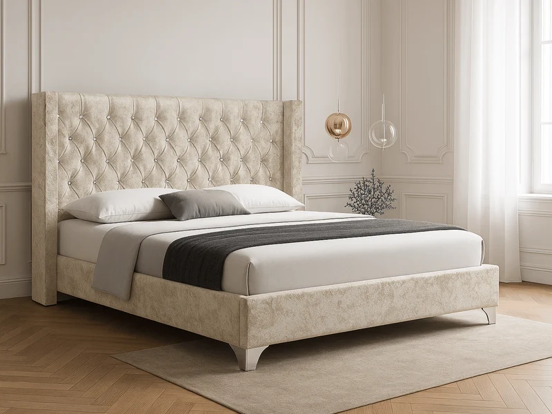 Lit Lillian en velours capitonné avec strass – Design élégant