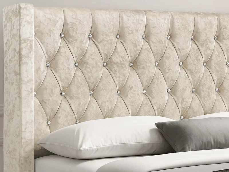 Lit Lillian en velours capitonné avec strass – Design élégant