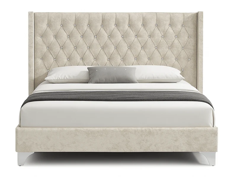 Lit Lillian en velours capitonné avec strass – Design élégant