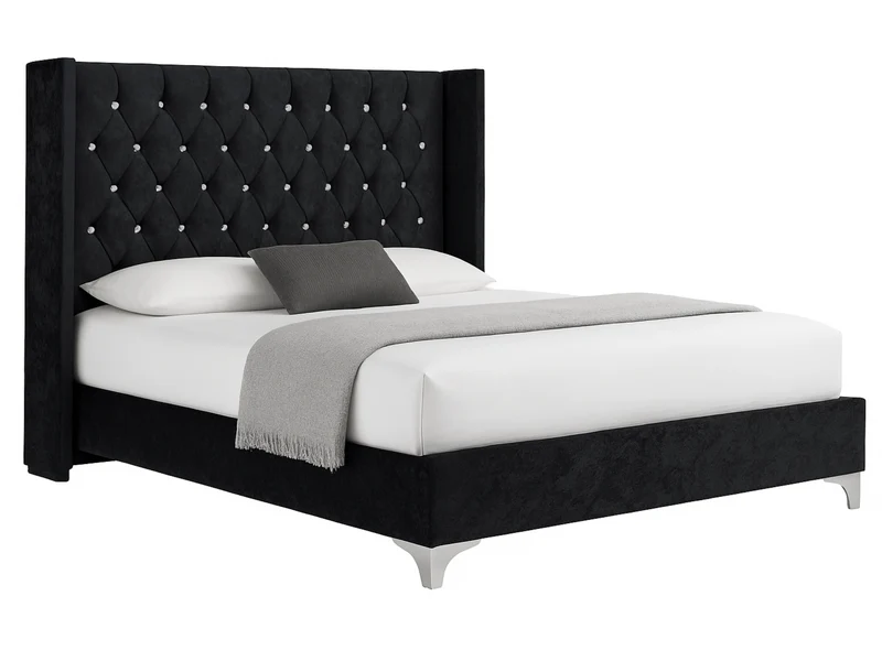 Lit Lillian en velours capitonné avec strass – Design élégant