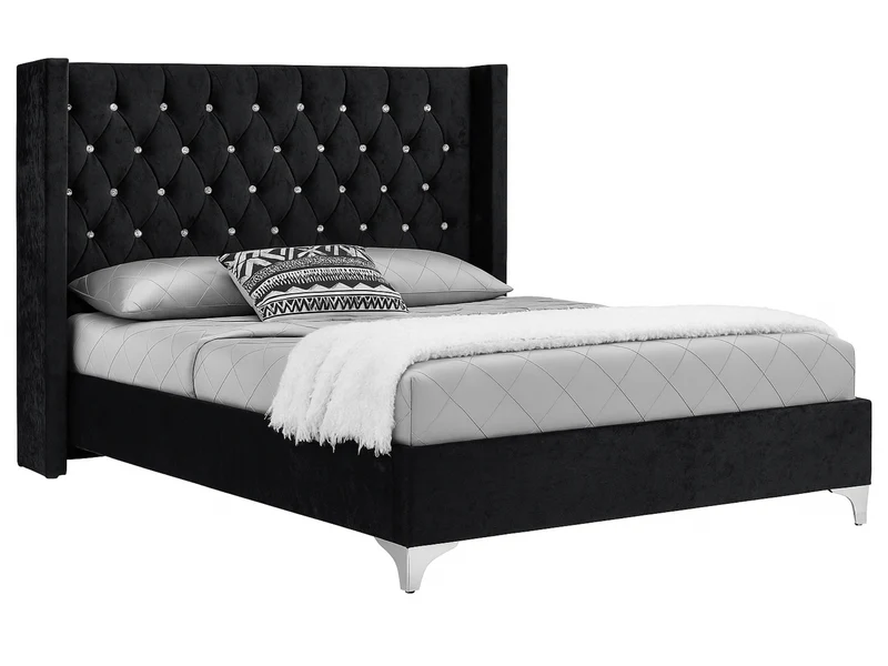 Lit Lillian en velours capitonné avec strass – Design élégant