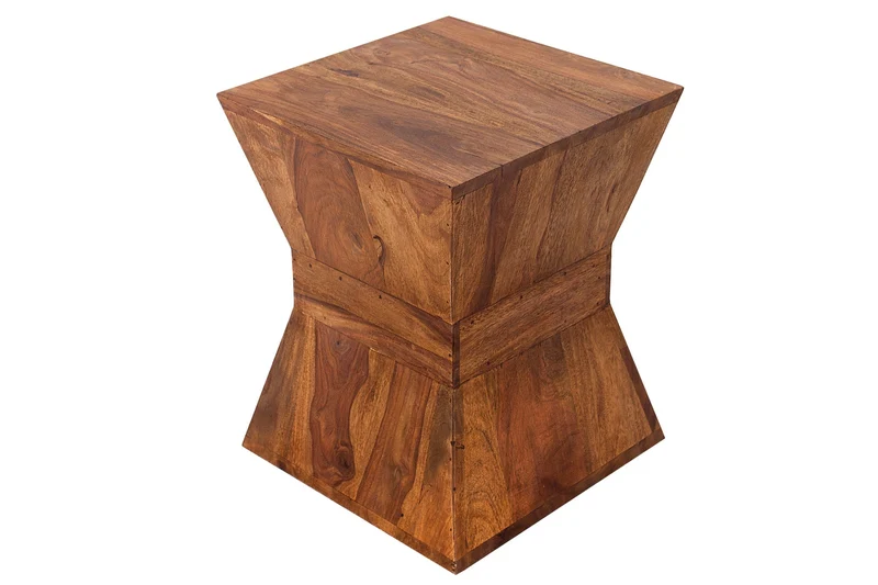 Massiver Beistelltisch PYRAMID 35cm braun Sheeshamholz stone finish Maserung Hocker