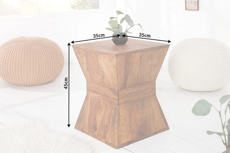 Massiver Beistelltisch PYRAMID 35cm braun Sheeshamholz stone finish Maserung Hocker
