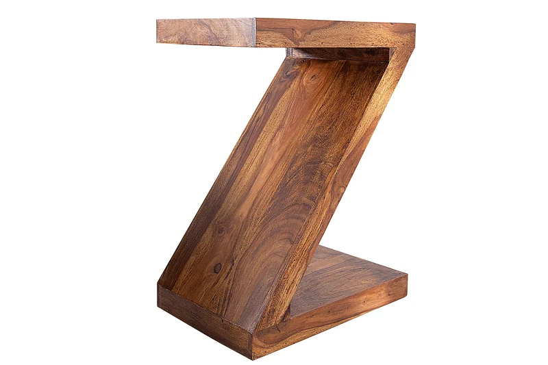 Table d'appoint en bois massif Z 45 cm finition pierre de Sheesham marron grain unique