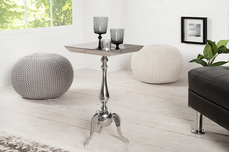 Lot de 2x Table d'appoint en filigrane TRAYFUL 55cm argent aluminium table plateau