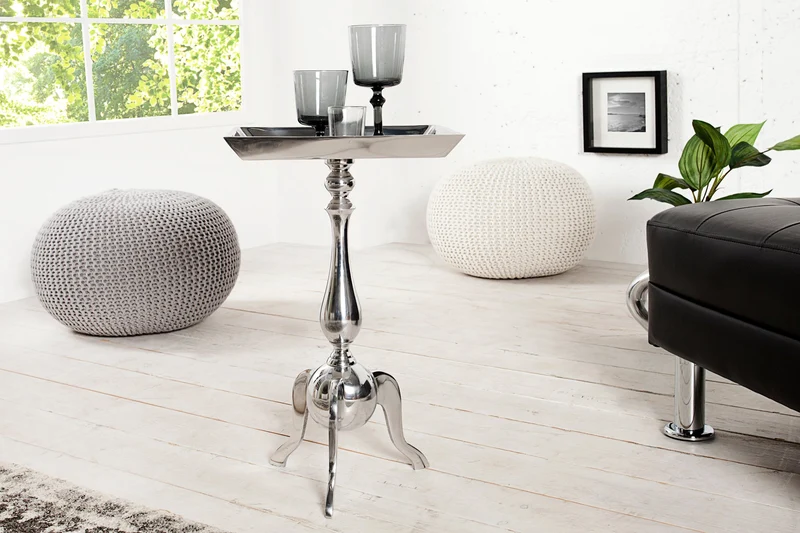 Lot de 2x Table d'appoint en filigrane TRAYFUL 55cm argent aluminium table plateau