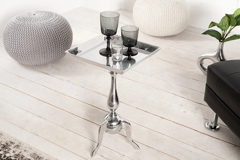 Lot de 2x Table d'appoint en filigrane TRAYFUL 55cm argent aluminium table plateau