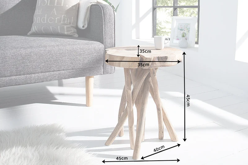 Lot de 2x Table d'appoint exclusive ROOT 30cm naturel teck bois massif tabouret bois de racine rond