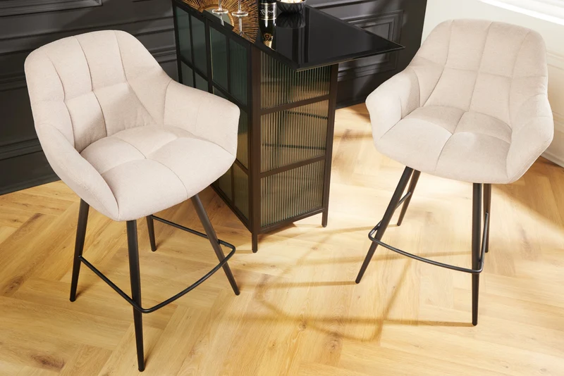 Lot de 2x Tabouret de bar pivotant PAPILLON champagne beige tabouret de bar avec dossier pieds métalliques noirs