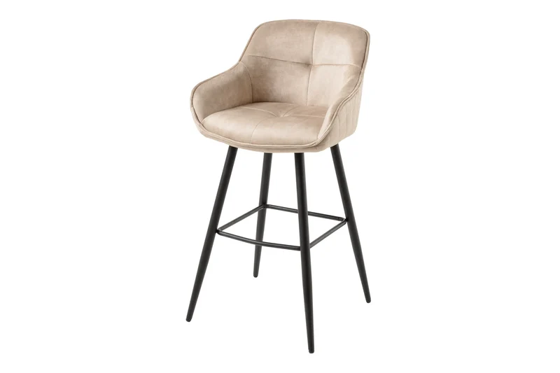 Lot de 2x Tabouret de bar design EUPHORIA champagne greige velours pieds métalliques noirs avec dossier