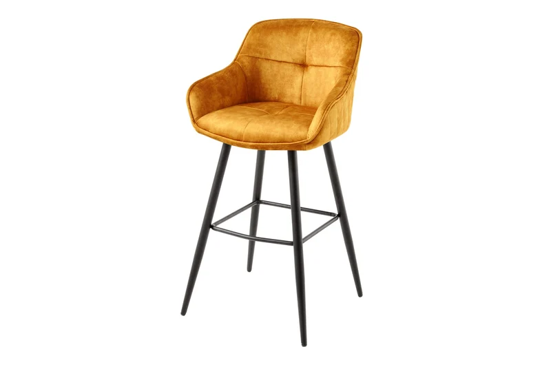 Lot de 2x Design tabouret de bar EUPHORIA moutarde velours pieds métalliques noirs tabouret de bar avec dossier