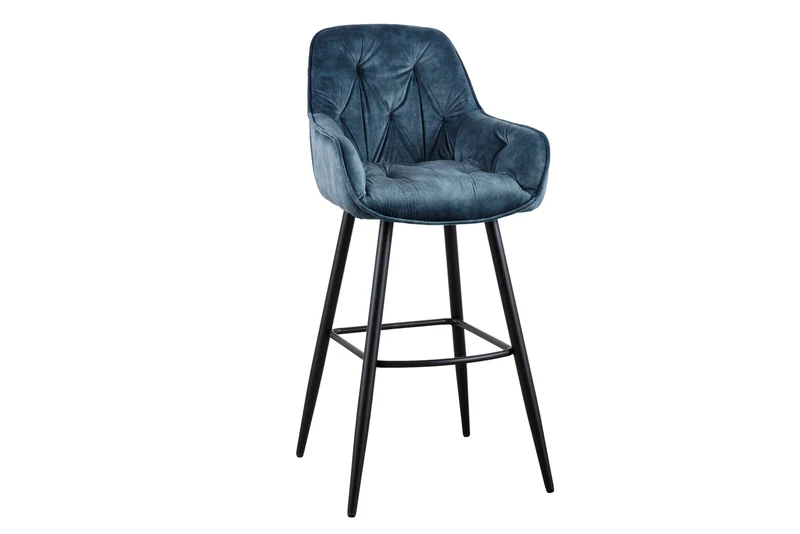 Lot de 2x design tabouret de bar MILANO pétrole velours tabouret de bar avec dossier métal noir