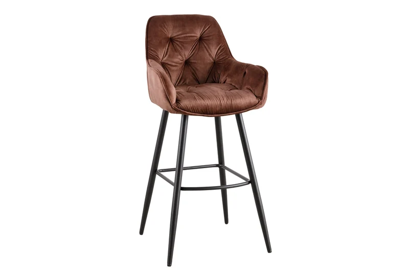 Lot de 2x Design tabouret de bar MILANO rouille brun velours avec dossier métal noir surpiqûre Chesterfield