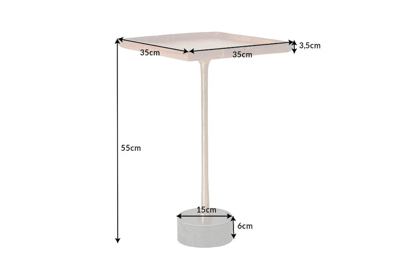 Table d'appoint design TRAYFUL 55cm bois massif d'acacia naturel base marbre noir métal doré