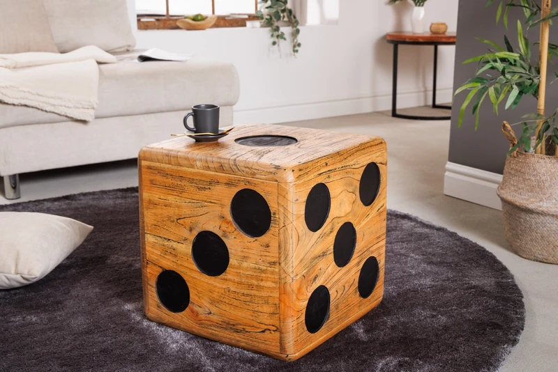 Tabouret cube massif CUBE 40cm table d’appoint en bois mindi naturel empilable
