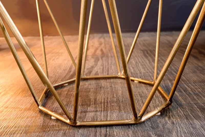 Table d'appoint design DIAMOND 50cm marbre blanc laiton métal