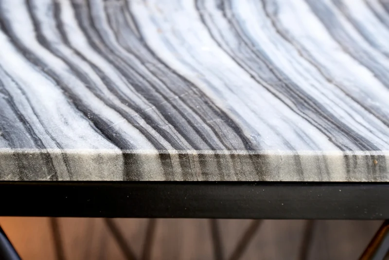 Table d'appoint design DIAMOND 50cm marbre gris métal noir