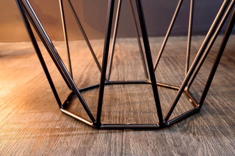 Table d'appoint design DIAMOND 50cm marbre gris métal noir