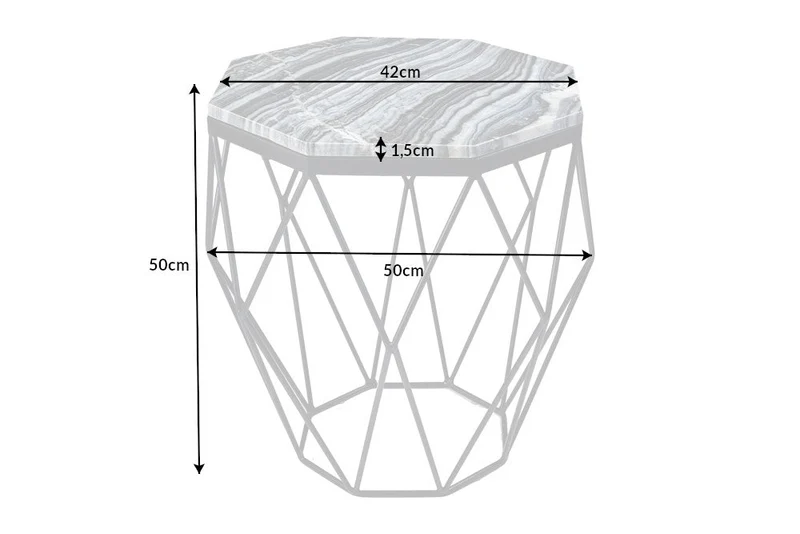 Table d'appoint design DIAMOND 50cm marbre gris métal noir