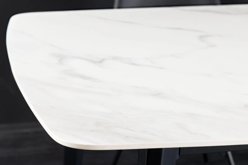 Table à manger MILANO 180 cm marbre blanc céramique structure métal noir