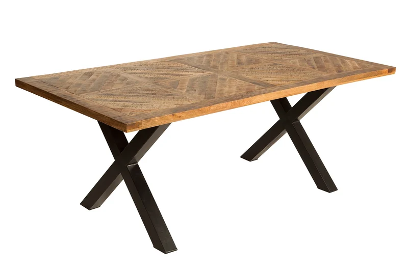 Table à manger solide INFINITY HOME 160 cm en bois de manguier noir naturel design industriel cadre en X
