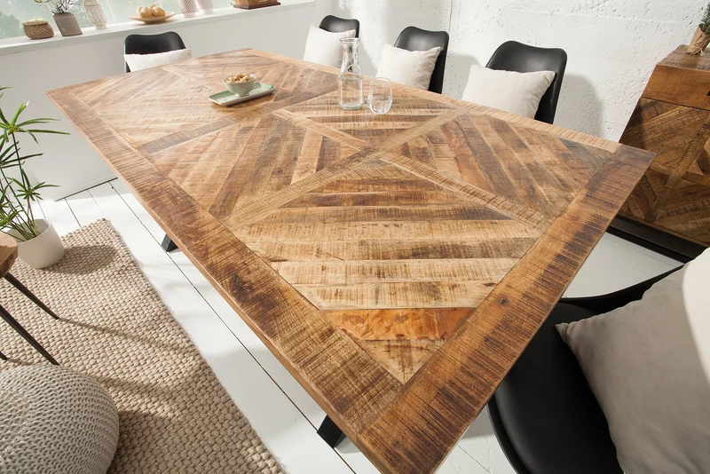 Table à manger solide INFINITY HOME 160 cm en bois de manguier noir naturel design industriel cadre en X