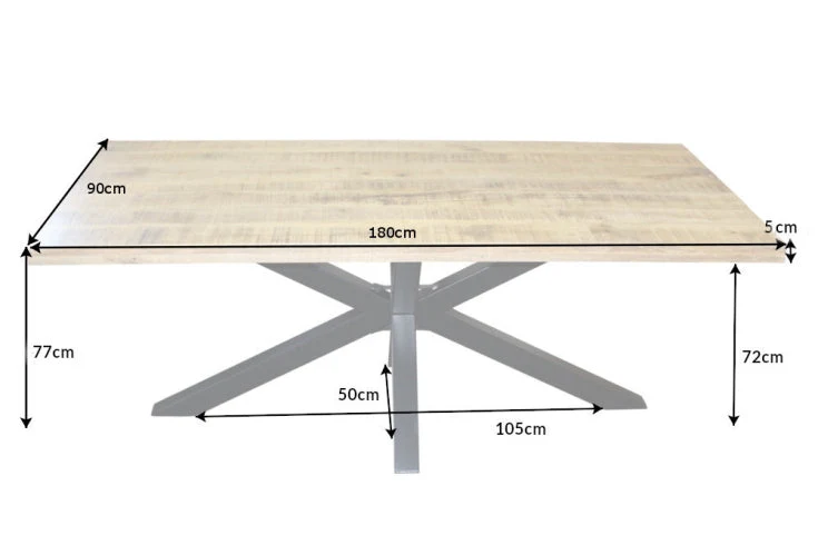 Table à manger industrielle solide GALAXIE 180cm en bois de manguier structure en forme d'étoile