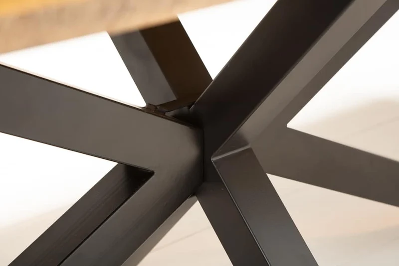 Table à manger industrielle solide GALAXIE 180cm en bois de manguier structure en forme d'étoile