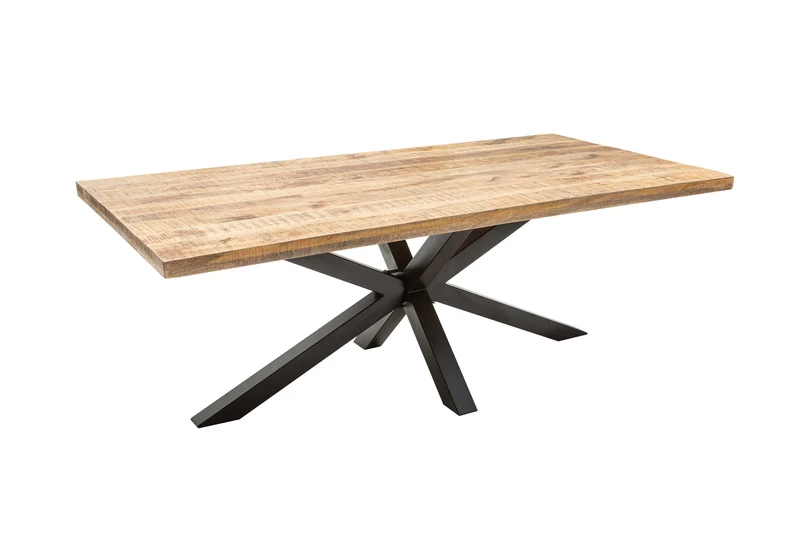 Table à manger industrielle solide GALAXIE 200cm en bois de manguier structure en forme d'étoile