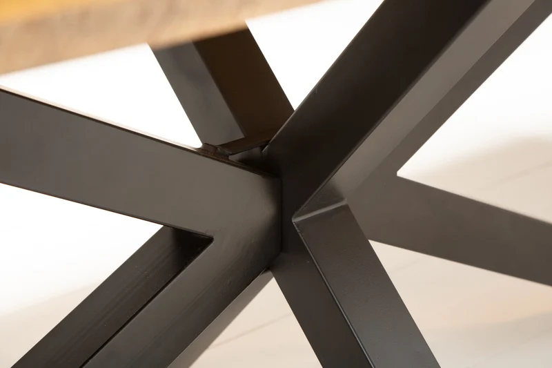 Table à manger industrielle solide GALAXIE 200cm en bois de manguier structure en forme d'étoile