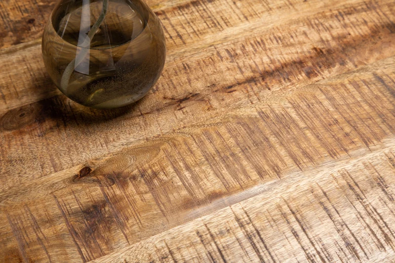 Table à manger industrielle solide GALAXIE 200cm en bois de manguier structure en forme d'étoile