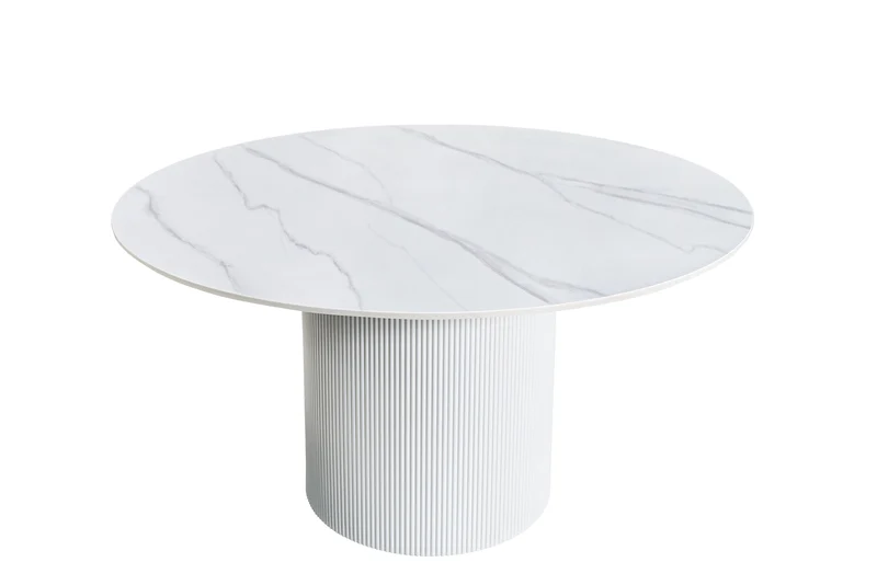 Table à manger ronde UNIQUE 120cm en céramique blanche avec piètement pilier