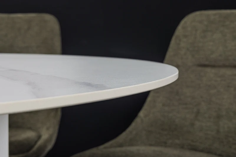 Table à manger ronde UNIQUE 120cm en céramique blanche avec piètement pilier