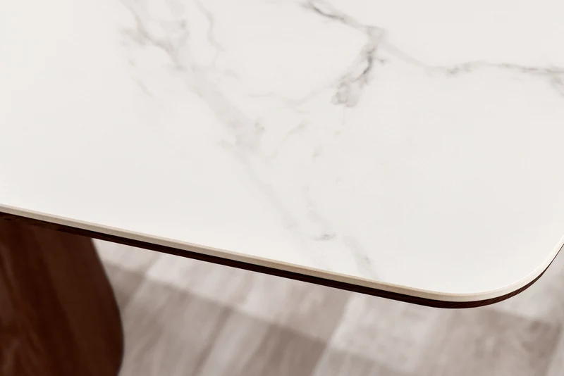 Table à manger design UNIQUE 200cm noyer blanc céramique base colonne marbre