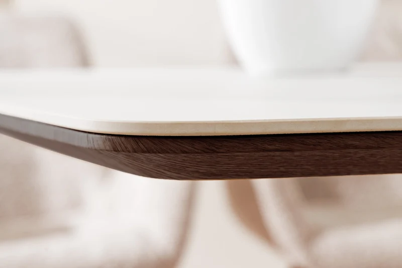 Table à manger design UNIQUE 200cm noyer blanc céramique base colonne marbre