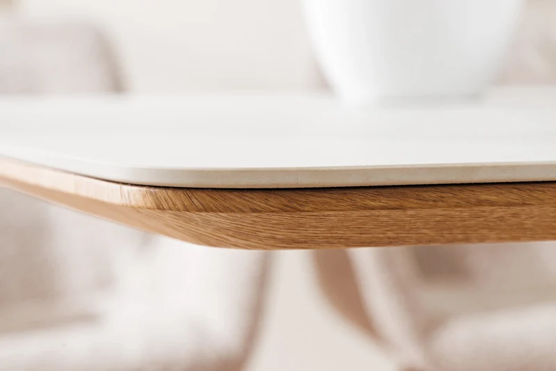 Table à manger design UNIQUE 200cm chêne blanc céramique base colonne marbre