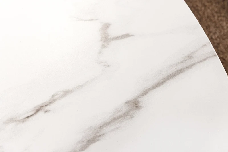 Table à manger ronde UNIQUE 120cm bois de chêne naturel blanc céramique base pilier en marbre