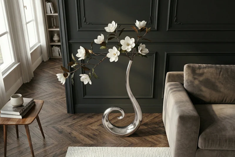 Lot de 2x Vase moderne WAVE XL 106cm aluminium argenté décoration polie