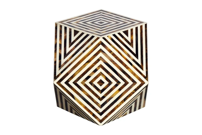 Table d'appoint en marqueterie d'os HARMONY NATURE 60 cm marron blanc incrustation artisanale