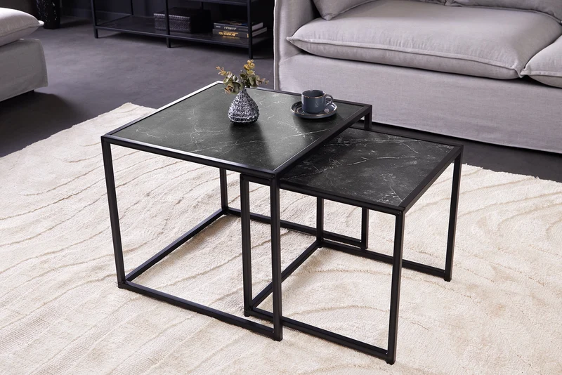 Lot de 2 tables d'appoint SLIM LINE 50cm tables basses en métal graphite