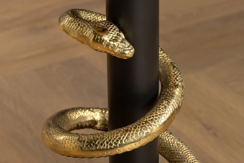 Table d'appoint ronde WILDLIFE SNAKE 55cm marbre blanc doré noir sculpture serpent